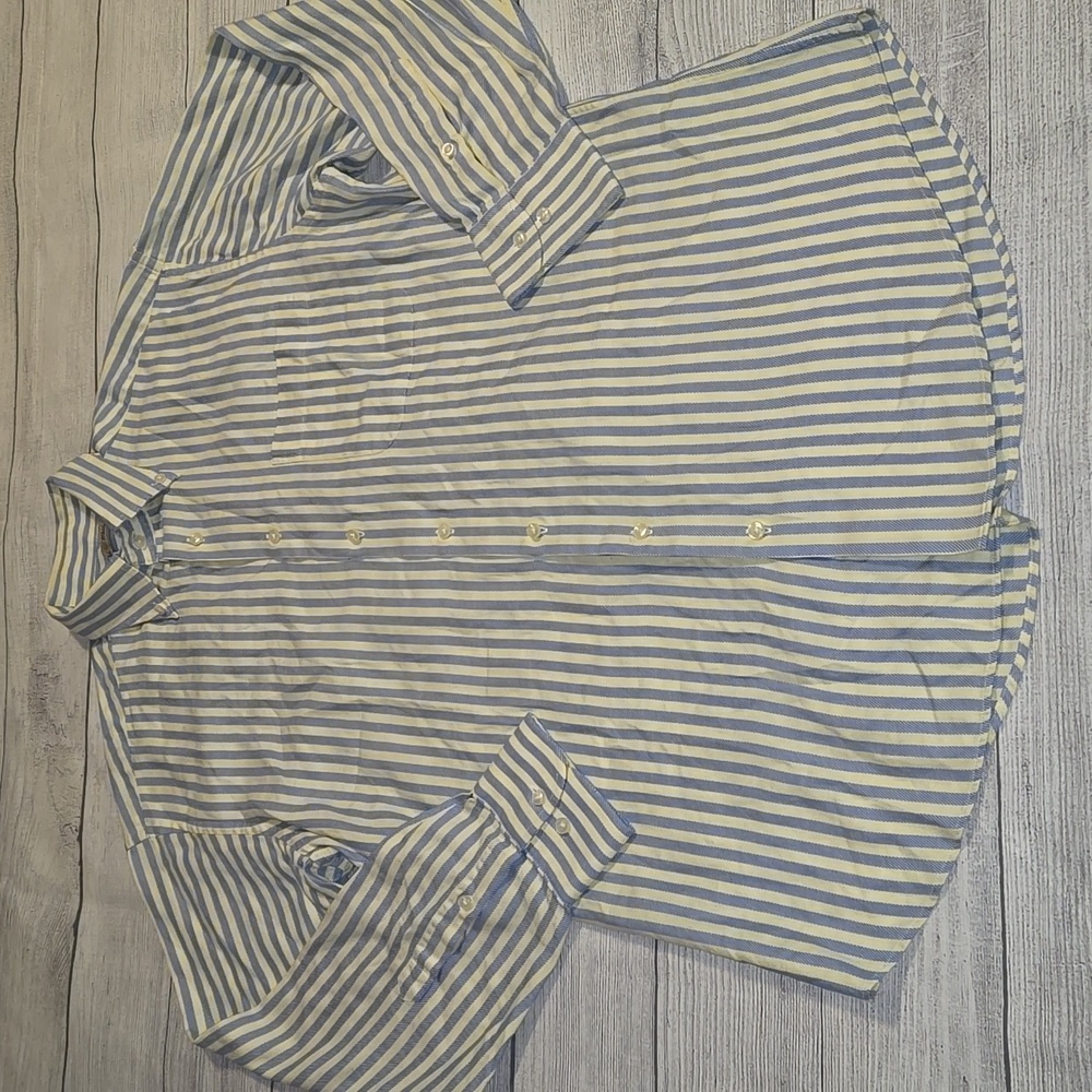 Peter Millar Men's Button-down Striped Shirt Yellow and Blue Size M